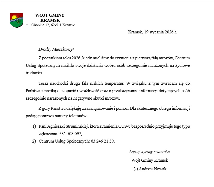 komunikat dotyczący mroz&oacute;w