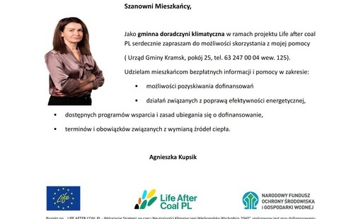 Zdjęcie do Gminna doradczyni klimatyczna w ramach projektu Life after coal PL informuje o bezpłatnym doradztwie